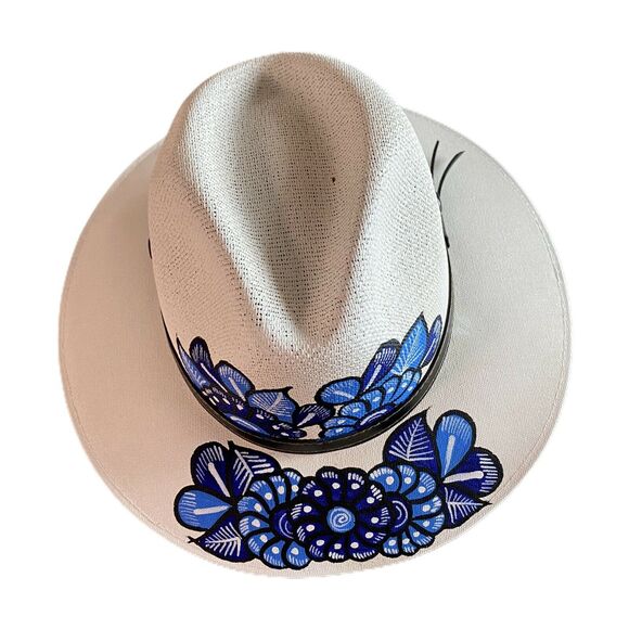 MEXICAN Artisanal Hat Hand Painted Fedora Floral Sombrero Panama Bohemian Large main image 4